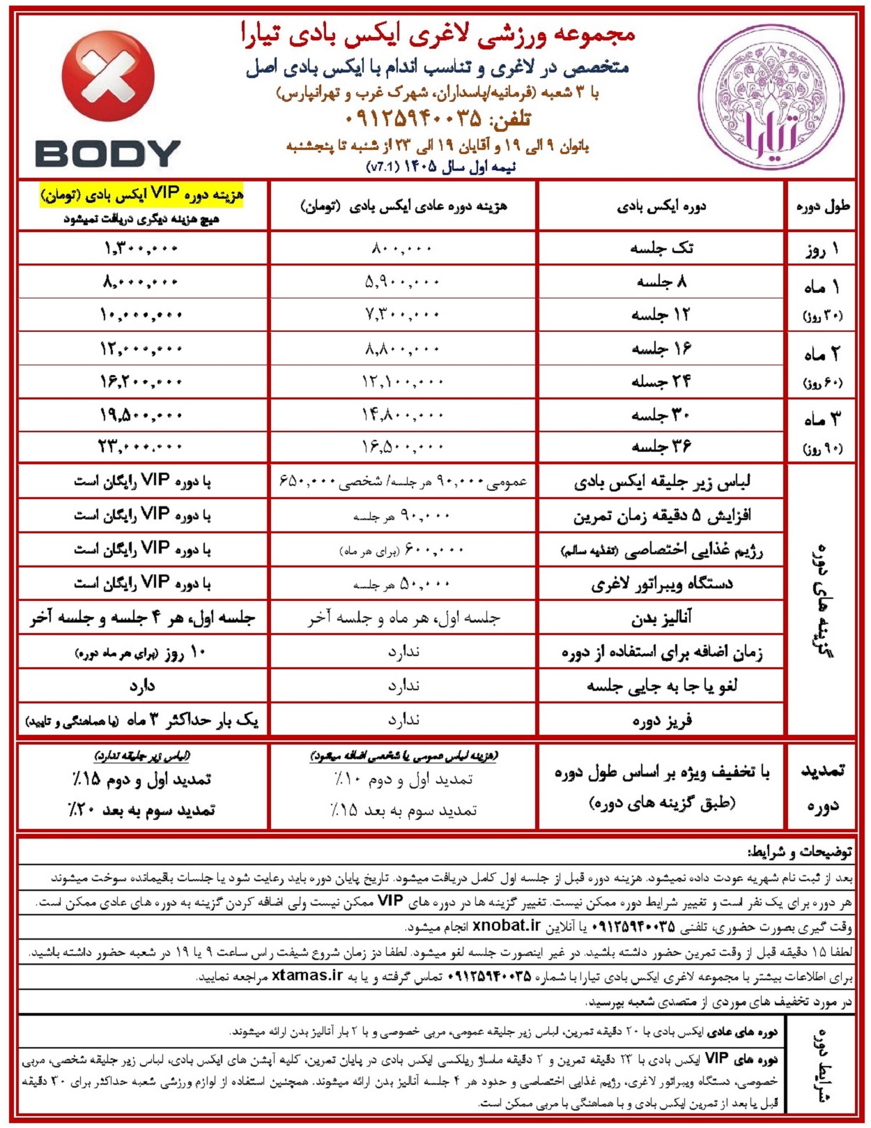 لیست قیمت مجموعه ورزشی لاغری ایکس بادی تیارا